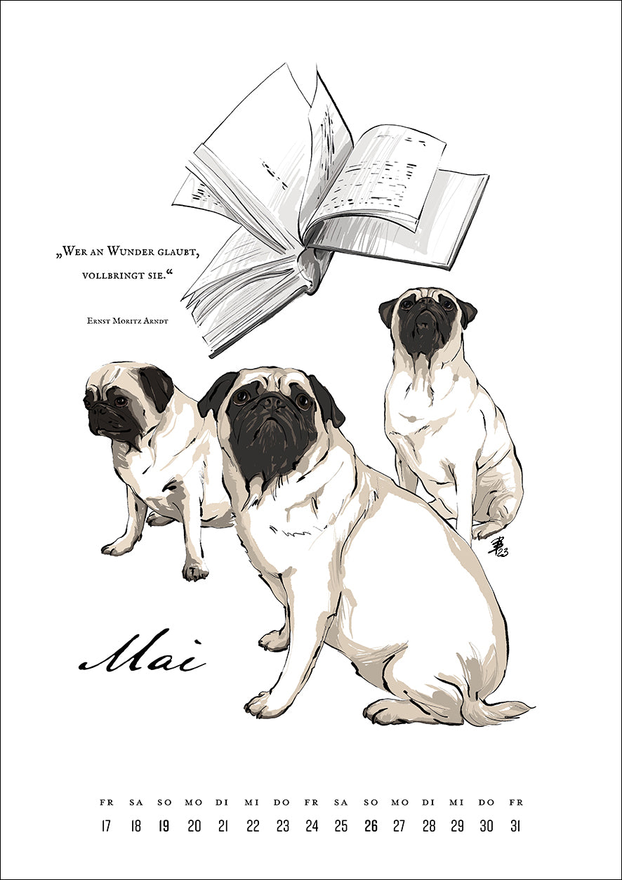 Wandkalender `Der literarische Mops 2024´