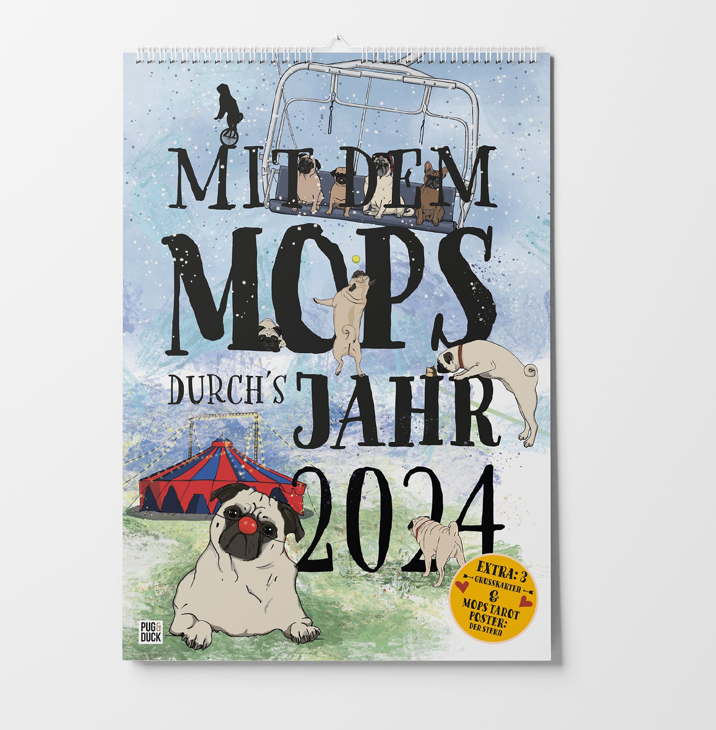 Wall calendar "With the pug trough the year 2024", English Version