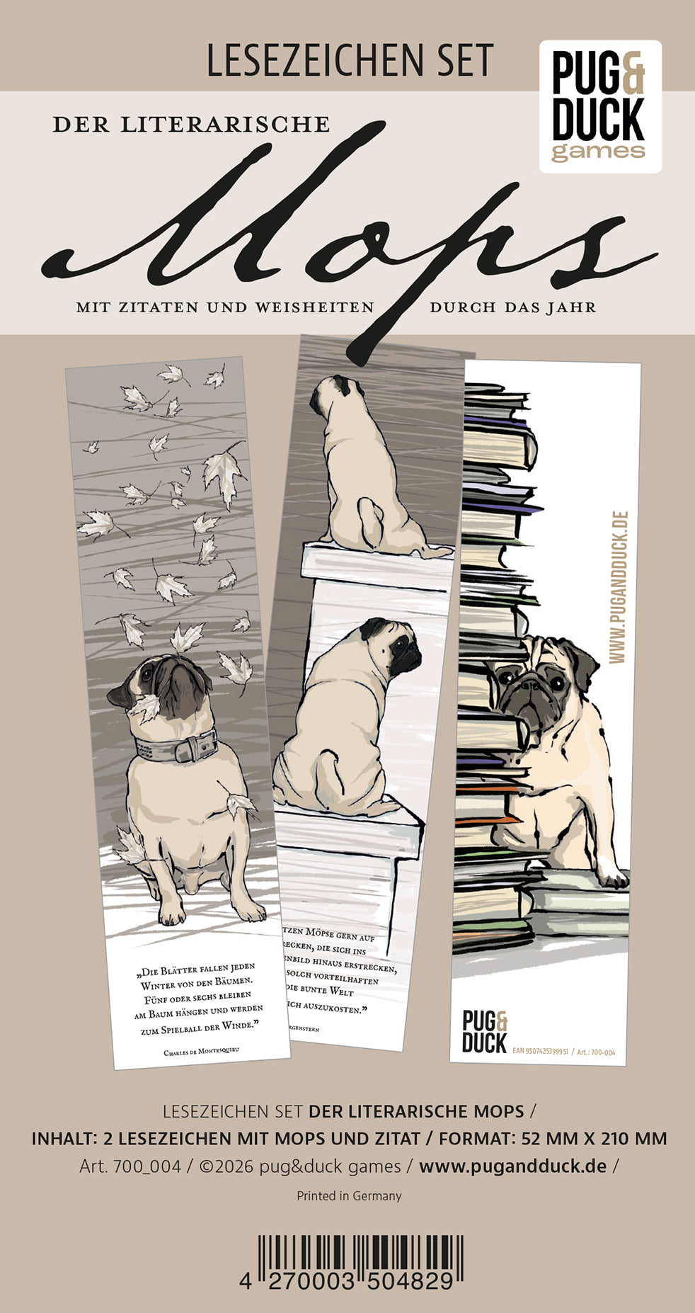 Lesezeichen set `Der literarische Mops´